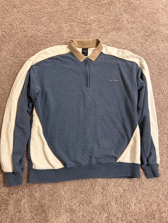 Iets Frans Other - Men's Navy and Cream Zip-Neck Pullover Sweater urban outfitters